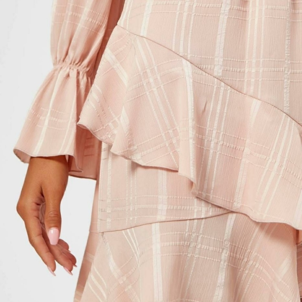 See By Chloè Georgette Check Ascot Tie Ruffle Flouncy Dress Smoky Pink - Picture 12 of 14